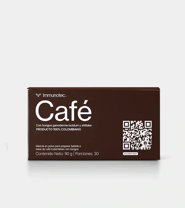 Caja marrón de Café Immunotec con hongos ganoderma lucidum y shitake, 30 porciones