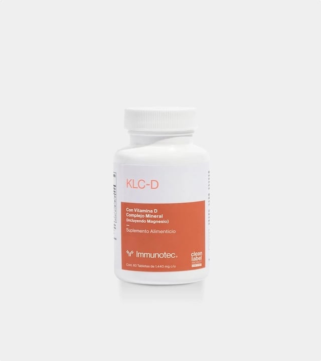 Frasco de KLC-D por Immunotec con vitamina D y minerales