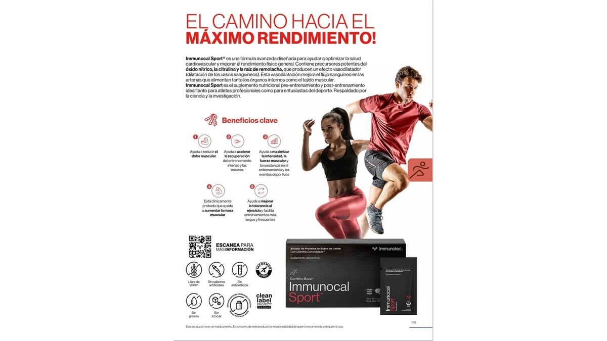 Atletas entrenando con energía, publicidad oficial de Immunocal Sport con beneficios clave para el rendimiento